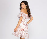 Playful Petals Floral Chiffon Off Shoulder Mini Dresses